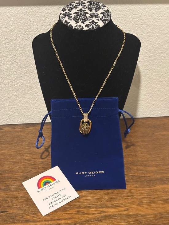 Kurt Geiger Jewelry - Kurt Geiger Gold Tone Oval Pendant Necklace with Pave Bail